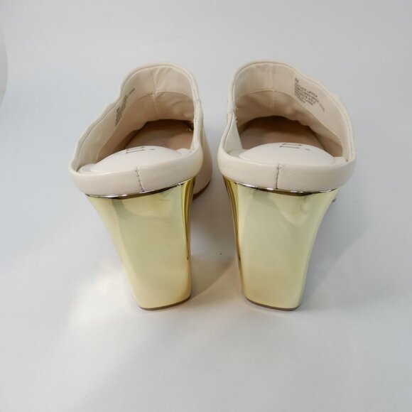 Gianni Bini Donovan Heeled Leather Mules Size 8 Cream Gold Curved Heels NEW - Picture 7 of 16